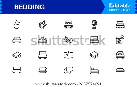 Bedding and Sleep Essentials Icons – Modern Professional Line Icon Set Featuring Minimal Vector Design for Comfort and Home Decor Themes