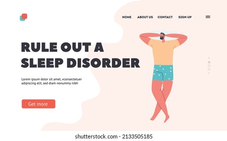 Bedding Time, Sleep or Nap Landing Page Template. Dreamy Male Character Sleeping in Relaxed Pose Lying on Bed with Arms under Head and Crossed Legs Top View. Cartoon People Vector Illustration