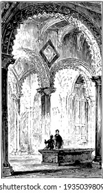 Bede's Tomb, Durham Cathedral vintage illustration. 