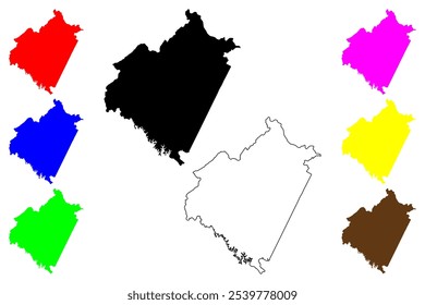 Bedford County, Commonwealth da Virgínia (EUA, Estados Unidos da América, EUA, EUA) mapa ilustração vetorial, esboço de rabisco Mapa de Bedford