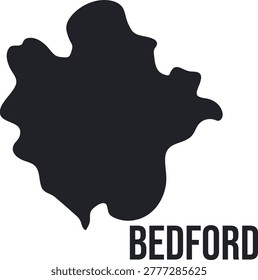 Bedford Unitary Authority Silhouette Map Simplified, East of England Region,UK, Minimal Black Vector, Isolated 