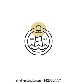 bedge line lighthouse vector icon logo design