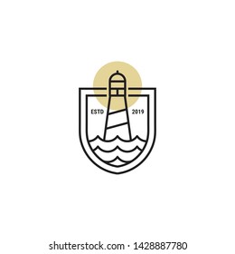 bedge line lighthouse vector icon logo design