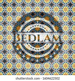 Bedlam arabic style emblem. Arabesque decoration.