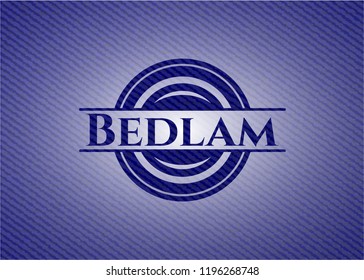 Bedlam badge with denim background