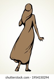 Bedouin antique go guy scarf veil hat style. Old bible Jesus Christ  human faith express point sign icon symbol. Vintage biblic jewish belief cartoon Asia kurta robe tunic isolate rear behind jew view
