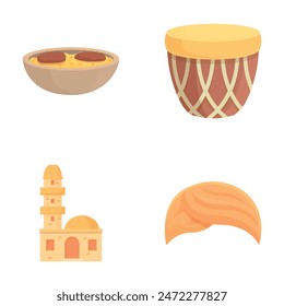 Bedouin culture icons set cartoon vector. Bedouin culture and life item. Nomadic lifestyle