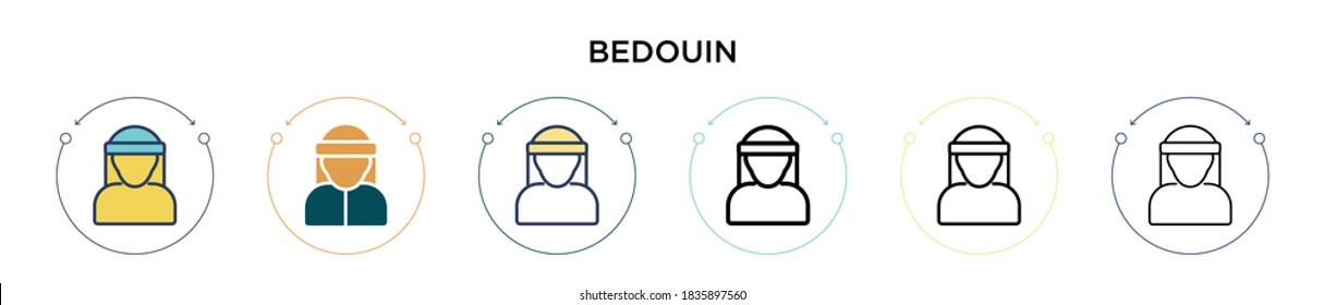 Icono beduino en estilo relleno, delgado, contorno y trazo. Ilustración vectorial de dos iconos de los vectores beduinos de color y negro se puede utilizar para móviles, ui, web