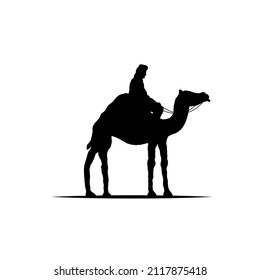 Bedouin on a Camel Silhouette Isolated on White