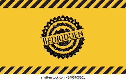 Bedridden black grunge emblem inside yellow warning sign. Vector Illustration. Detailed.