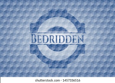 Bedridden blue emblem or badge with geometric pattern background. Vector Illustration. Detailed.