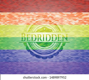 Bedridden emblem on mosaic background with the colors of the LGBT flag
