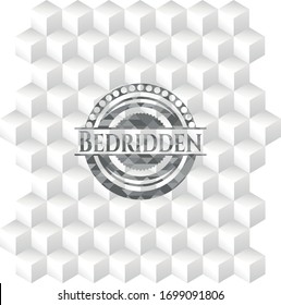 Bedridden realistic grey emblem with cube white background