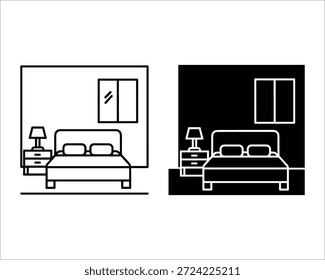 Quarto com lâmpada de cabeceira e janela dia e noite