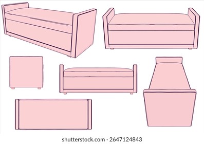 	
Banco de Quarto. As imagens de vetor 3d são produzidas a partir do processo de traçado automático. Ver em Perspectiva, frente, acima, lado	
