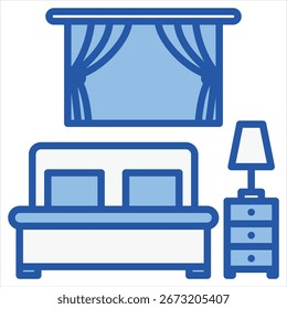 Ilustração de ícone único branco azul quarto
