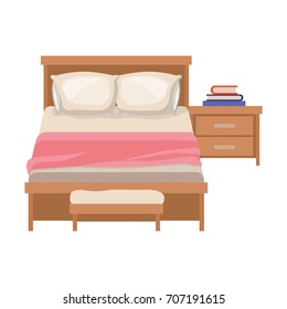 bedroom with books over nightstand in colorful silhouette on white background vector illustration