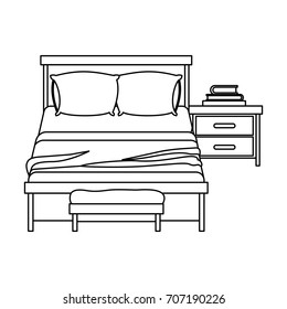 bedroom with books over nightstand sketch silhouette on white background vector illustration