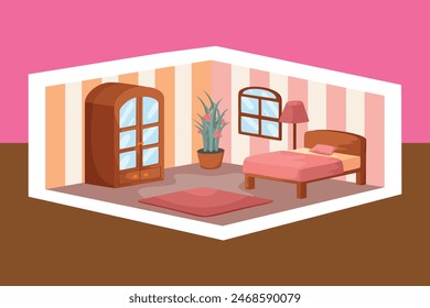 Bedroom Bright Colorful Interior 3 D Perspective