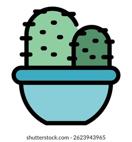 Bedroom cactus pot icon. Outline bedroom cactus pot vector icon color flat isolated