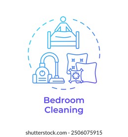 Bedroom cleaning blue gradient concept icon. Vacuuming carpets. Dusting furniture service. Round shape line illustration. Abstract idea. Graphic design. Easy to use in infographic, presentation