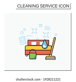 Bedroom cleaning color icon. Home cleanup. Bed dry cleanup. Mopping, wiping, dusting. Cleaning service concept. Isolated vector illustration