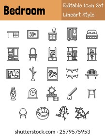 Bedroom Collection Icon Set Lineart Style