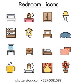 Bedroom color line icon set