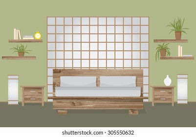 Bedroom construction design. Vector.  Japanese style