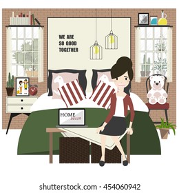Bedroom Decorations With Furniture.Flat Style.Vector/Illustration