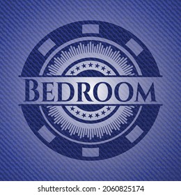 Dormitorio con textura de denim. Ilustración vectorial. Detallado. 