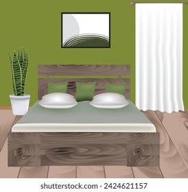 Bedroom design with bed. vector