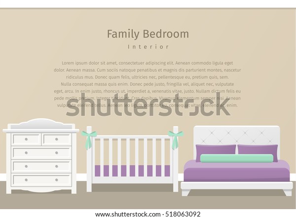 Bedroom Design Flat Style Family Room Stock Vector Royalty