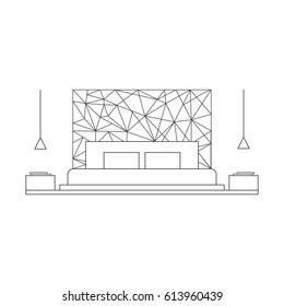 Bedroom design in high tech style. Line art. Vector room illustration.