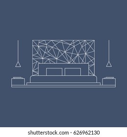 Bedroom design in high tech style. Line art. Vector room illustration.