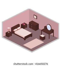 Bedroom design in isometric style. Vector illustration