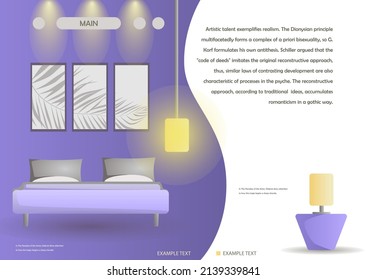 Bedroom design with picture on the violet wall and lamps