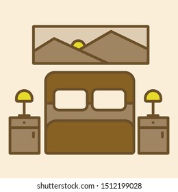 
Bedroom with a double bed, bedside tables, lamps and a picture