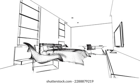 bedroom drawings in modern style 3d rendering