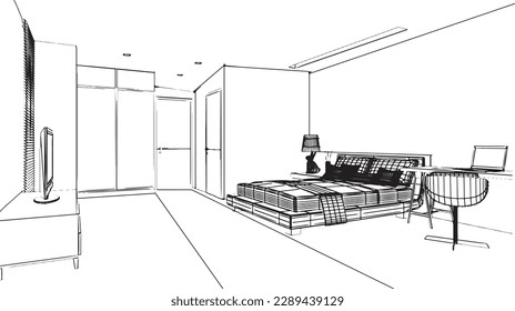 bedroom drawings in modern style 3d rendering