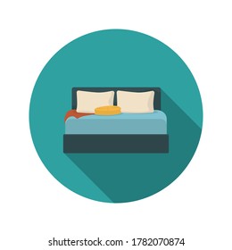 Bedroom flat icon with long shadow. Real estate illustration. Vector.