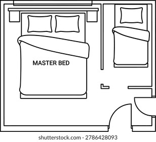 Bedroom floor plan architectural layout illustration with master bed architecture furniture interior