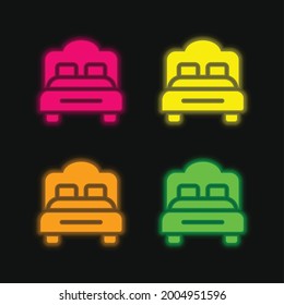 Bedroom four color glowing neon vector icon