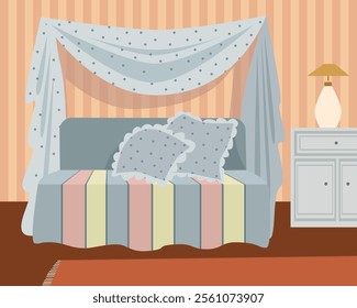 Bedroom with furniture. Flat cartoon style vector illustration.