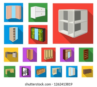 Bedroom furniture flat icons in set collection for design. Modern wooden furniture isometric vector symbol stock web illustration.