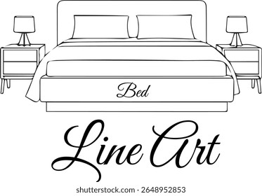 Estrutura da linha da mobília do quarto, estrutura minimalista da cama e das mesas noturnas

