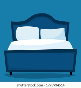 Bedroom with furniture night. Flat style vector illustration.