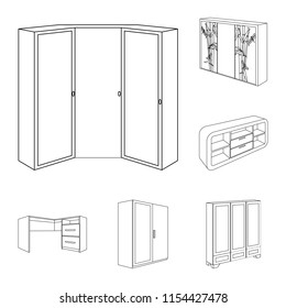 Bedroom furniture outline icons in set collection for design. Modern wooden furniture isometric vector symbol stock web illustration.