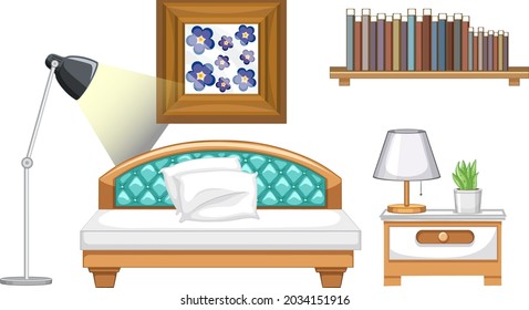 Bedroom furniture set for interior design on white background illustration