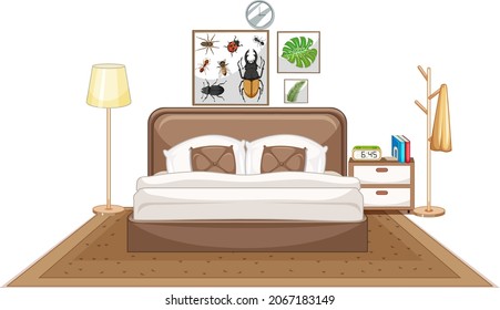 Bedroom furniture set on white background illustration